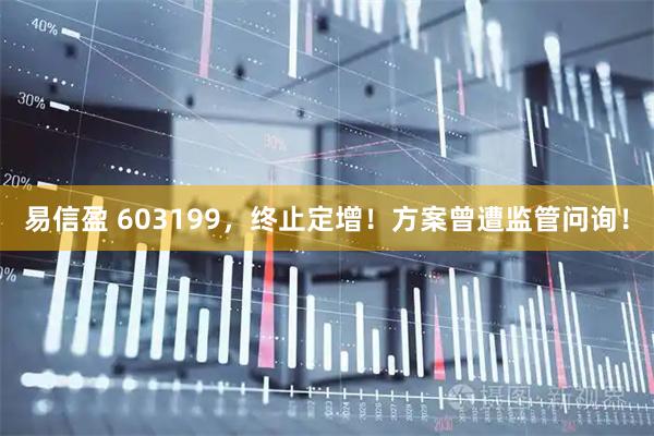 易信盈 603199，终止定增！方案曾遭监管问询！