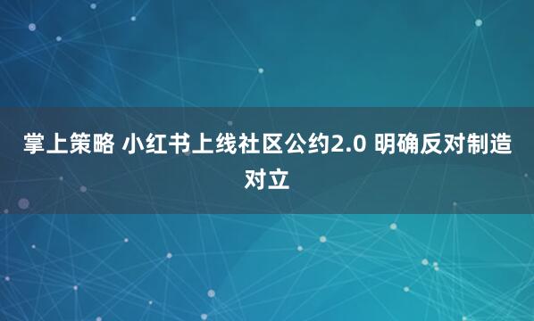 掌上策略 小红书上线社区公约2.0 明确反对制造对立